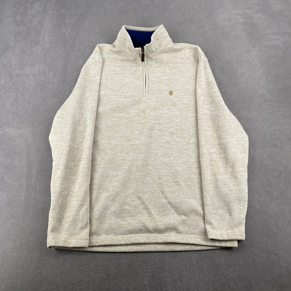 IZOD Mens Large Oatmeal Heather Quarter Zip Pullover Sweater Mock Neck Marl Knit